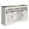 58Inch Farmhouse Double-Door Three-Layer TV Cabinet in White & Brown