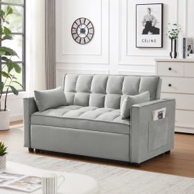 Modern Velvet Loveseat Futon Sofa Couch Pullout Bed, Small Love Seat Lounge Sofa w/Reclining Backrest, Toss Pillows, Pockets, Furniture for Living Roo