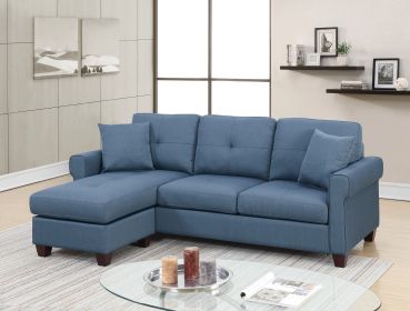 Blue Color Glossy Polyfiber Tufted Cushion Couch Sectional Sofa Chaise Living Room Furniture Reversible Sectionals Chaise