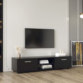 Black TV Stand for 70 Inch TV Stands, Media Console Entertainment Center Television Table, 2 Storage Cabinet with Open Shelves for Living Room Bedroom