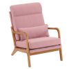 High Back Solid Wood Armrest Backrest Iron Frame Linen Indoor Leisure Chair Pink