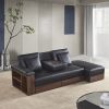 Multi-functional sofa, can sit, lie down, with storage box and drawer, and the storage sofa arm can be used as tea table and pedal-black