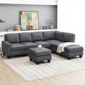 [VIDEO provided] [New] 104.3*78.7" Modern L-shaped Sectional Sofa,7-seat Linen Fabric Couch Set with Chaise Lounge and Convertible Ottoman for Living