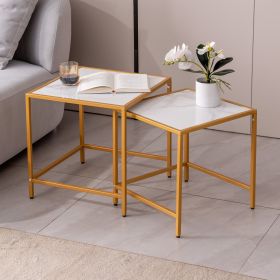 Nesting End/Side Table,Night Stand 2-Piece Set,Square Sintered stone Top with Golden Metal Frame