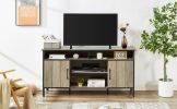 58-inch TV stand and media entertainment center console with up to 65-inch TV, open shelving and two storage cabinets, six support legs with adjustabl