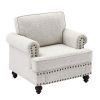 Chenille modern Upholstered Sofa Chair 1 Seater Couches with Nails and Armrests (White)