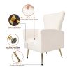 Velvet Accent Chair, Wingback Arm Chair with Gold Legs, Upholstered Single Sofa for Living Room Bedroom, White