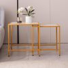 Nesting End/Side Table,Night Stand 2-Piece Set,Square Sintered stone Top with Golden Metal Frame