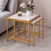 Nesting End/Side Table,Night Stand 2-Piece Set,Square Sintered stone Top with Golden Metal Frame