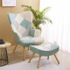 Accent Chair with Ottoman, Living Room Chair and Ottoman Set, Comfy Side Armchair for Bedroom, Creative Splicing Cloth Surface, Blue