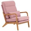 High Back Solid Wood Armrest Backrest Iron Frame Linen Indoor Leisure Chair Pink