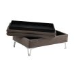 Casual Style Storage Ottoman 1pc Chocolate Color Fabric Upholstered Metal Legs Living Room Furniture