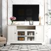 TV Stand for TV up to 65in with 2 Tempered Glass Doors Adjustable Panels Open Style Cabinet, Sideboard for Living room