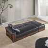 Multi-functional sofa, can sit, lie down, with storage box and drawer, and the storage sofa arm can be used as tea table and pedal-black