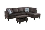 Espresso Flannel Living Room Sofa Set