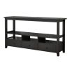 3 Tier Vintage Solid Console Table with 3 Drawers and Shelves; Industrial Console Table Coffee Table for Living Room Entry Bedroom Black Color