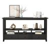 3 Tier Vintage Solid Console Table with 3 Drawers and Shelves; Industrial Console Table Coffee Table for Living Room Entry Bedroom Black Color