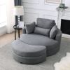 [Video] Welike Swivel Accent Barrel Modern Dark Grey Sofa Lounge Club Big Round Chair with Storage Ottoman Linen Fabric for Living Room Hotel with Pil