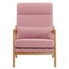 High Back Solid Wood Armrest Backrest Iron Frame Linen Indoor Leisure Chair Pink