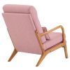 High Back Solid Wood Armrest Backrest Iron Frame Linen Indoor Leisure Chair Pink