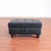 Rectangular Upholstered Ottoman With Storage And Liquid Rod,Tufted Faux Leather Ottoman Foot Rest For Living Room,Bedroom,Dorm Black