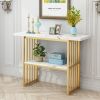 Gold Entryway Table, Modern 42-Inch Console/Accent Table with Geometric Metal Legs, Faux Marble Narrow Wood Sofa, Foyer Table for Entrance, Living Roo