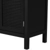 TREXM Large Storage Space Sideboard with Artificial Rattan Door and Metal Handles for Living Room and Entryway (Black)