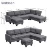 [VIDEO provided] [New] 104.3*78.7" Modern L-shaped Sectional Sofa,7-seat Linen Fabric Couch Set with Chaise Lounge and Convertible Ottoman for Living