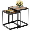 Set of 2 Modern Nesting End Tables with Metal Legs for Living Room