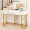 Console Table with 2 Drawers, Entryway Table with Outlets and USB Ports, Sofa Table Narrow Long with Storage Shelves for Living Room