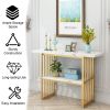 Gold Entryway Table, Modern 42-Inch Console/Accent Table with Geometric Metal Legs, Faux Marble Narrow Wood Sofa, Foyer Table for Entrance, Living Roo