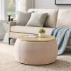 Round Storage Ottoman, 2 in 1 Function, Work as End table and Ottoman, Pink (25.5"x25.5"x14.5")