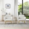 Modern Comfy Blind Tufted White Teddy Fabric Accent Chair Leisure Chair Armchair Living Room Chairs With Metal Trim and Gold Legs, with 1 Waist Pillow