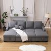 Upholstery Sleeper Sectional Sofa with Double Storage Spaces; 2 Tossing Cushions; Grey