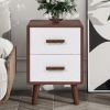 U-Can Square End Table Side Table with 2 Drawers Adorned with Embossed Patterns for Living Room, Hallway, Brown+White