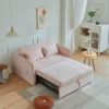 Chenille fabric pull-out sofa bed,sleeper loveseat couch with adjustable armrests-Pink