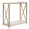 2-Tier Console Table, Gold Sofa Entry Table with Faux Marble Top and Gold Metal Frame for Home