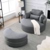 [Video] Welike Swivel Accent Barrel Modern Dark Grey Sofa Lounge Club Big Round Chair with Storage Ottoman Linen Fabric for Living Room Hotel with Pil