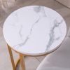 Modern C-shaped end/side table,Golden metal frame with round marble color top-15.75'