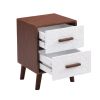 U-Can Square End Table Side Table with 2 Drawers Adorned with Embossed Patterns for Living Room, Hallway, Brown+White