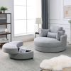 [Video] Welike Swivel Accent Barrel Modern Grey Sofa Lounge Club Big Round Chair with Storage Ottoman Linen Fabric for Living Room Hotel with Pillows