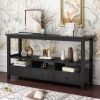 3 Tier Vintage Solid Console Table with 3 Drawers and Shelves; Industrial Console Table Coffee Table for Living Room Entry Bedroom Black Color