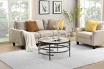 32.48'' Round Coffee Table With Sintered Stone Top&Sturdy Metal Frame, Modern Coffee Table for Living Room, Darker Gray