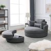 [Video] Welike Swivel Accent Barrel Modern Dark Grey Sofa Lounge Club Big Round Chair with Storage Ottoman Linen Fabric for Living Room Hotel with Pil