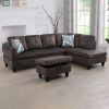 Espresso Flannel Living Room Sofa Set