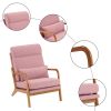 High Back Solid Wood Armrest Backrest Iron Frame Linen Indoor Leisure Chair Pink