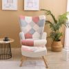 Accent Chair with Ottoman, Living Room Chair and Ottoman Set, Comfy Side Armchair for Bedroom, Creative Splicing Cloth Surface, pink