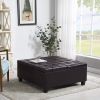 Large Square Faux Leather Storage Ottoman | Coffee table for Living Room & Bedroom (Dark Brown)