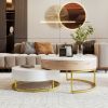 Modern Round Lift-top Nesting Coffee Tables with 2 Drawers White & Natural