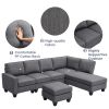 [VIDEO provided] [New] 104.3*78.7" Modern L-shaped Sectional Sofa,7-seat Linen Fabric Couch Set with Chaise Lounge and Convertible Ottoman for Living